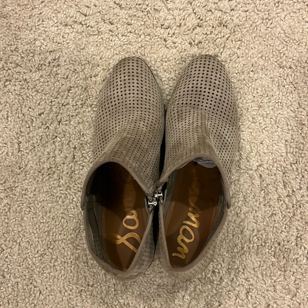 Sam Edelman Ankle Boots -Grey Perforated Suede Size 8.5